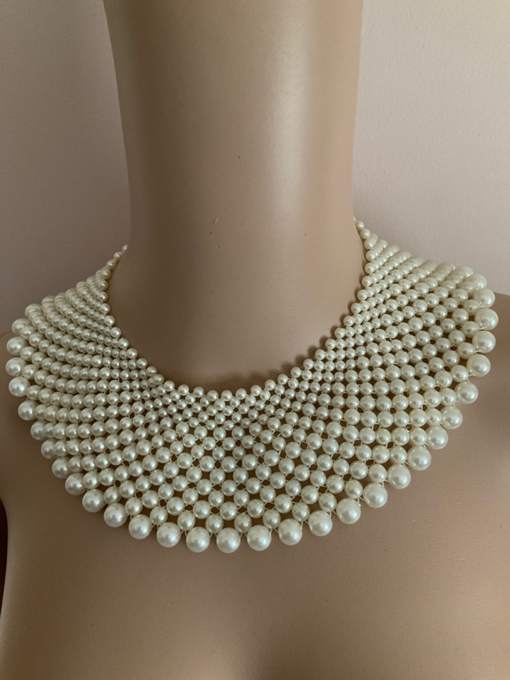 Statement Pearl Collar Necklace - Ivory Pearl Bib - Picture 9 of 9